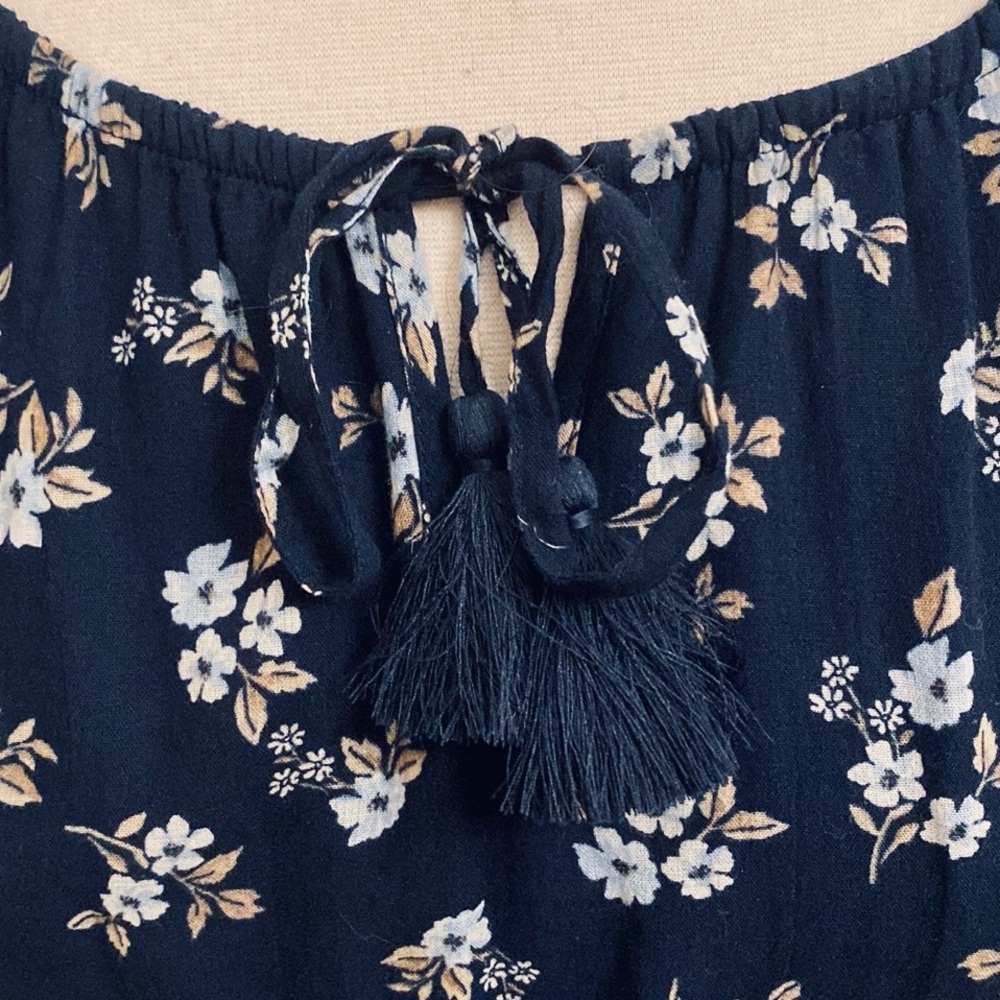 J. Jill Navy Blue Ditsy Floral SZ S Cottagecore Romantic Boho Chic Peasant Dress - Picture 4 of 13